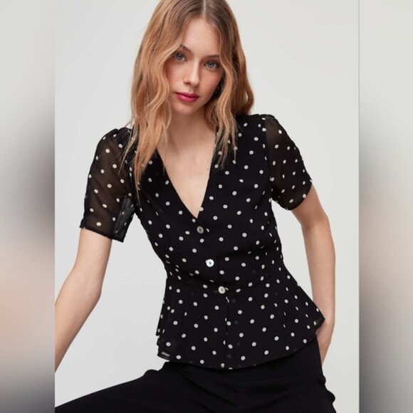 WILFRED Black Button Front Chiffon Blouse 2 - Picture 3 of 9